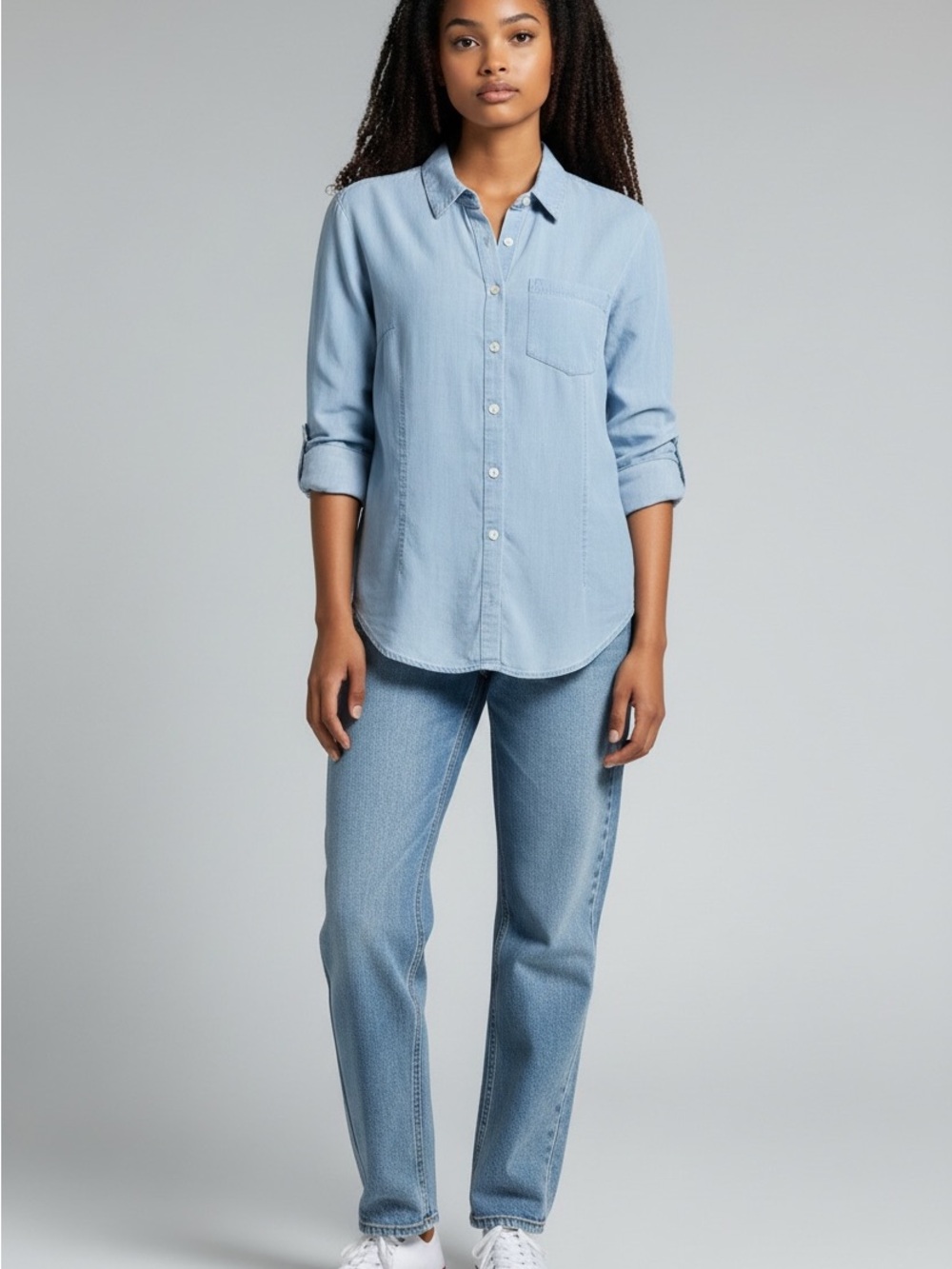 RACHEL Roy womens Light Blue Chambray Button-Down Shirt open back size large